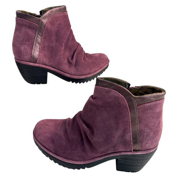 Fly London Suede Wego Scrunch Ankle Boot Leather Size:8 Color:PurpleBurgundy NWT - Picture 1 of 10